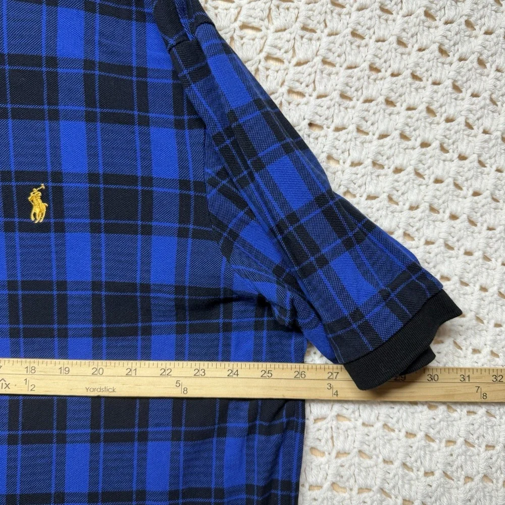 Polo Ralph Lauren Shirt Men's Sz 2XLT Tall Blue/Black Plaid Polo Shirt Short